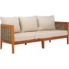 SAFAVIEH Outdoor Collection Amanda Natural Acacia Solid Wood/Taupe Cushion 3-Seater Sofa