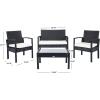 SAFAVIEH Outdoor Collection Bassey Natural/White Cushion 4-Piece Conversation Patio Set PAT7507D(Black/Beige)