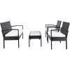 SAFAVIEH Outdoor Collection Bassey Natural/White Cushion 4-Piece Conversation Patio Set PAT7507D(Black/Beige)