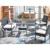 SAFAVIEH Outdoor Collection Bassey Natural/White Cushion 4-Piece Conversation Patio Set PAT7507D(Black/Beige)
