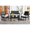 SAFAVIEH Outdoor Collection Bassey Natural/White Cushion 4-Piece Conversation Patio Set PAT7507D(Black/Light Grey)