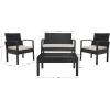 SAFAVIEH Outdoor Collection Bassey Natural/White Cushion 4-Piece Conversation Patio Set PAT7507D(Black/Light Grey)