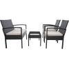 SAFAVIEH Outdoor Collection Bassey Natural/White Cushion 4-Piece Conversation Patio Set PAT7507D(Black/Light Grey)
