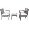 SAFAVIEH Outdoor Collection Bassey Natural/White Cushion 4-Piece Conversation Patio Set PAT7507D(Grey Brown/White)