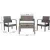 SAFAVIEH Outdoor Collection Bassey Natural/White Cushion 4-Piece Conversation Patio Set PAT7507D(Grey Brown/White)