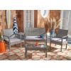 SAFAVIEH Outdoor Collection Bassey Natural/White Cushion 4-Piece Conversation Patio Set PAT7507D(Grey/Grey)