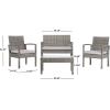 SAFAVIEH Outdoor Collection Bassey Natural/White Cushion 4-Piece Conversation Patio Set PAT7507D(Grey/Grey)