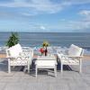SAFAVIEH Outdoor Collection Loanna Natural/Light Grey Cushion Solid Wood 6-Piece Conversation Patio Set(Grey/Beige)