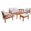 SAFAVIEH Outdoor Collection Loanna Natural/Light Grey Cushion Solid Wood 6-Piece Conversation Patio Set(Natural/Light Grey)