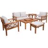 SAFAVIEH Outdoor Collection Loanna Natural/Light Grey Cushion Solid Wood 6-Piece Conversation Patio Set(Natural/Light Grey)