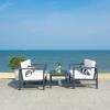 SAFAVIEH Outdoor Collection Montez Natural/ Beige Cushions/ Navy Pillows 4-Piece Conversation Patio Set(Black / Beige + Bolster P)