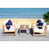 SAFAVIEH Outdoor Collection Montez Natural/ Beige Cushions/ Navy Pillows 4-Piece Conversation Patio Set(Natural / Beige + Solid Pillow)