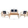 SAFAVIEH Outdoor Collection Montez Natural/ Beige Cushions/ Navy Pillows 4-Piece Conversation Patio Set(Natural / Beige + Solid Pillow)