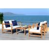 SAFAVIEH Outdoor Collection Montez Natural/ Beige Cushions/ Navy Pillows 4-Piece Conversation Patio Set(Natural / Beige + Solid Pillow)