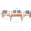 SAFAVIEH Outdoor Collection Montez Natural/ Beige Cushions/ Navy Pillows 4-Piece Conversation Patio Set(Natural / Beige + Thick Stripe P)