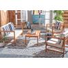SAFAVIEH Outdoor Collection Montez Natural/ Beige Cushions/ Navy Pillows 4-Piece Conversation Patio Set(Natural / Beige + Thick Stripe P)