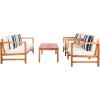 SAFAVIEH Outdoor Collection Montez Natural/ Beige Cushions/ Navy Pillows 4-Piece Conversation Patio Set(Natural / Beige + Thick Stripe P)
