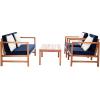 SAFAVIEH Outdoor Collection Montez Natural/ Beige Cushions/ Navy Pillows 4-Piece Conversation Patio Set(Natural / Navy + Solid Pillow)