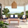 SAFAVIEH Outdoor Collection Montez Natural/ Beige Cushions/ Navy Pillows 4-Piece Conversation Patio Set(Natural / Navy + Solid Pillow)