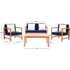 SAFAVIEH Outdoor Collection Montez Natural/ Beige Cushions/ Navy Pillows 4-Piece Conversation Patio Set(Natural / Navy + Solid Pillow)
