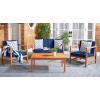 SAFAVIEH Outdoor Collection Montez Natural/ Beige Cushions/ Navy Pillows 4-Piece Conversation Patio Set(Natural / Navy + Trellis P)