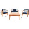 SAFAVIEH Outdoor Collection Montez Natural/ Beige Cushions/ Navy Pillows 4-Piece Conversation Patio Set(Natural / Navy + Trellis P)