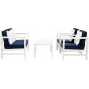 SAFAVIEH Outdoor Collection Montez Natural/ Beige Cushions/ Navy Pillows 4-Piece Conversation Patio Set(White / Navy + Solid Pillow)