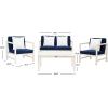 SAFAVIEH Outdoor Collection Montez Natural/ Beige Cushions/ Navy Pillows 4-Piece Conversation Patio Set(White / Navy + Solid Pillow)