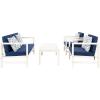 SAFAVIEH Outdoor Collection Montez Natural/ Beige Cushions/ Navy Pillows 4-Piece Conversation Patio Set(White / Navy + Trellis Pillow)