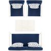SAFAVIEH Outdoor Collection Montez Natural/ Beige Cushions/ Navy Pillows 4-Piece Conversation Patio Set(White / Navy + Trellis Pillow)