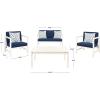SAFAVIEH Outdoor Collection Montez Natural/ Beige Cushions/ Navy Pillows 4-Piece Conversation Patio Set(White / Navy + Trellis Pillow)