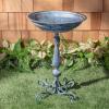 SAFAVIEH Outdoor Collection Orian Antique Dark Green Wrought Iron Bird Bath(Mossy Blue)