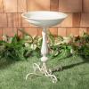 SAFAVIEH Outdoor Collection Orian Antique Dark Green Wrought Iron Bird Bath(Pearl White)