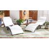 SAFAVIEH Outdoor Collection Pacifica Natural Brown Solid Wood/Navy Cushion 3-Piece Chaise Lounge Set with Table (PAT7020C)(Black/Beige)