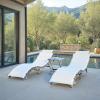SAFAVIEH Outdoor Collection Pacifica Natural Brown Solid Wood/Navy Cushion 3-Piece Chaise Lounge Set with Table (PAT7020C)(Grey/Beige)