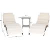 SAFAVIEH Outdoor Collection Pacifica Natural Brown Solid Wood/Navy Cushion 3-Piece Chaise Lounge Set with Table (PAT7020C)(Grey/Beige)