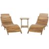 SAFAVIEH Outdoor Collection Pacifica Natural Brown Solid Wood/Navy Cushion 3-Piece Chaise Lounge Set with Table (PAT7020C)(Natural/Beige)