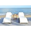 SAFAVIEH Outdoor Collection Pacifica Natural Brown Solid Wood/Navy Cushion 3-Piece Chaise Lounge Set with Table (PAT7020C)(Natural/Beige)