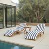 SAFAVIEH Outdoor Collection Pacifica Natural Brown Solid Wood/Navy Cushion 3-Piece Chaise Lounge Set with Table (PAT7020C)(Natural/Grey Stripe)