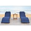 SAFAVIEH Outdoor Collection Pacifica Natural Brown Solid Wood/Navy Cushion 3-Piece Chaise Lounge Set with Table (PAT7020C)(Natural/Navy)