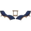 SAFAVIEH Outdoor Collection Pacifica Natural Brown Solid Wood/Navy Cushion 3-Piece Chaise Lounge Set with Table (PAT7020C)(Natural/Navy)