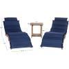 SAFAVIEH Outdoor Collection Pacifica Natural Brown Solid Wood/Navy Cushion 3-Piece Chaise Lounge Set with Table (PAT7020C)(Natural/Navy)