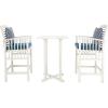 SAFAVIEH Outdoor Collection Pate White/ Navy Cushions/ Stripe Pillows 3-Piece Bar Table Bistro Set(White / Navy + Thin Stripe Pillow)