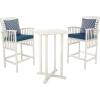 SAFAVIEH Outdoor Collection Pate White/ Navy Cushions/ Stripe Pillows 3-Piece Bar Table Bistro Set(White / Navy + Thin Stripe Pillow)