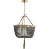 SAFAVIEH PND4084A Adra Adjustable Bohemian Beaded Brown Rope Tassel 3-Light (LED Bulbs Included) Pendant, Brass Gold/Dark Grey
