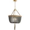 SAFAVIEH PND4084A Adra Adjustable Bohemian Beaded Brown Rope Tassel 3-Light (LED Bulbs Included) Pendant, Brass Gold/Dark Grey
