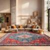 SAFAVIEH Washable Rug Tucson Collection – 8′ x 10′, Beige & Blue, Slip Resistant & Easy to Clean, Ideal for Living Room, Bedroom, Dining Space (TSN104B)(Beige/Blue)