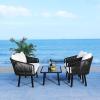 Safavieh Outdoor Collection Jorda Wicker Cushion 4-Piece Rope Patio Backyard Living Set PAT7518B, Black/Beige(Black / Beige)