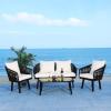 Safavieh Outdoor Collection Jorda Wicker Cushion 4-Piece Rope Patio Backyard Living Set PAT7518B, Black/Beige(Black / Beige)