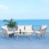 Safavieh Outdoor Collection Jorda Wicker Cushion 4-Piece Rope Patio Backyard Living Set PAT7518B, Black/Beige(Grey / Beige)